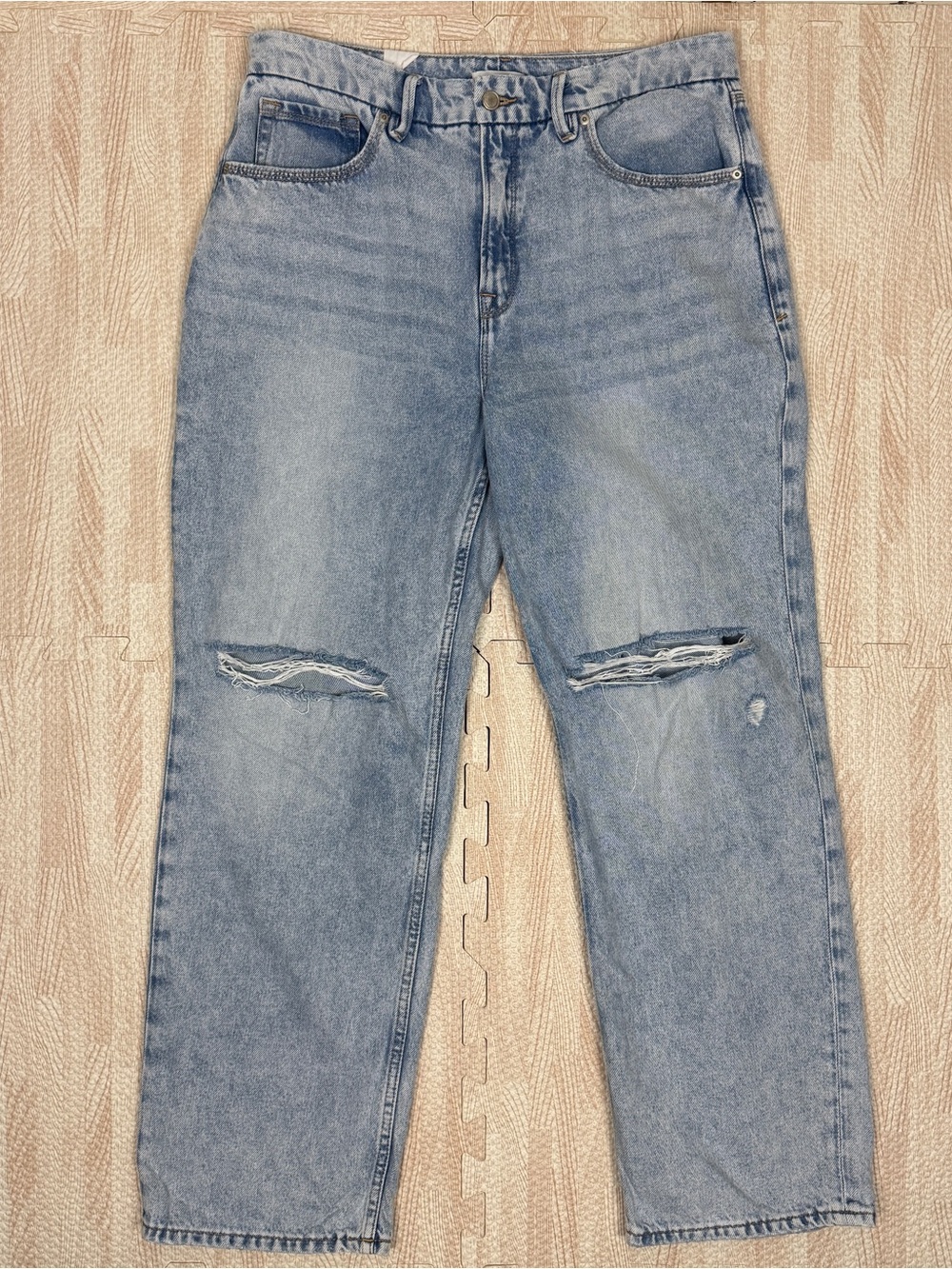 Good American Jeans Good 90s High Rise Baggy Distressed Relaxed Straight Size 10
